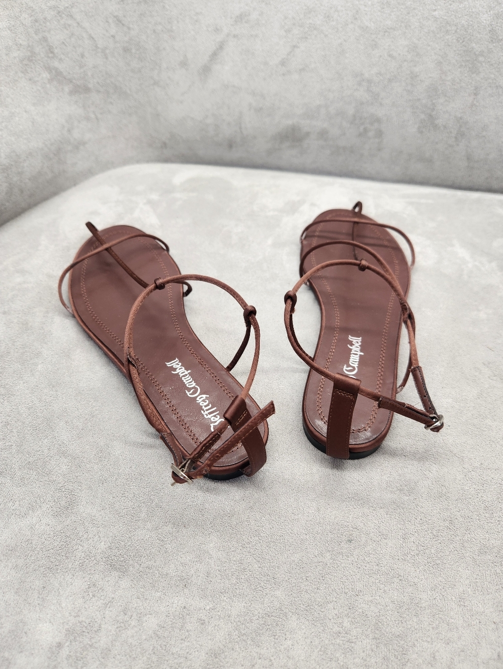 Jeffrey Campbell Sandals 8 Chocolate Brown Satin Trawl Strappy Dainty New $135 - Picture 8 of 12